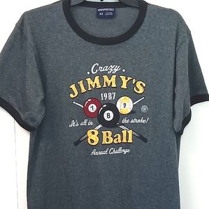 Rare Aeropostale Men's Ringer Tshirt gray Jimmy's 8 Ball M New